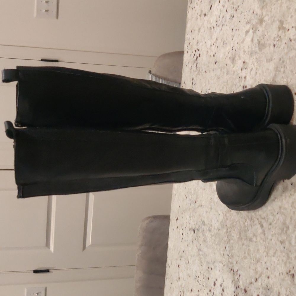 Black Leather Knee-High Boots Retro Y2K Cottagecore Winter Outdoors Block Heel - Picture 3 of 15